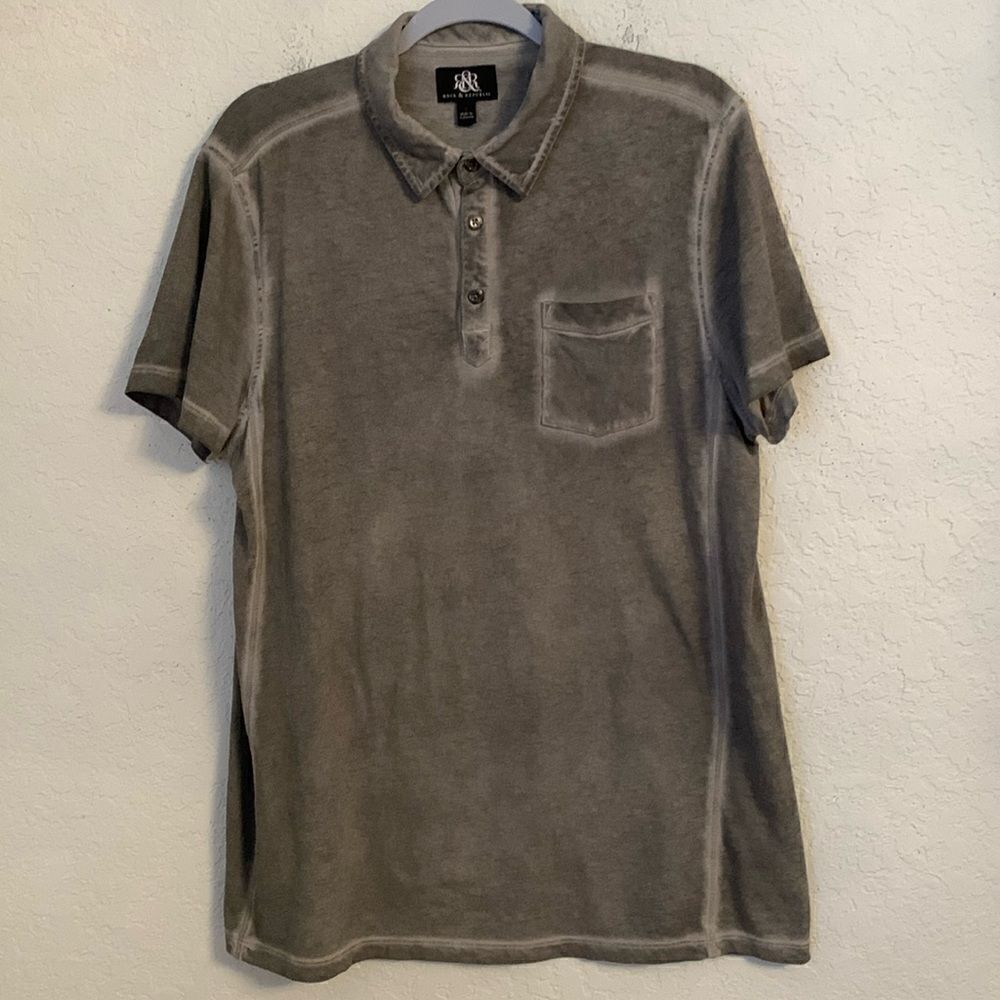 Rock & Republic Men’s Cotton Gray Collared Short Sleeve Polo Shirt Size L